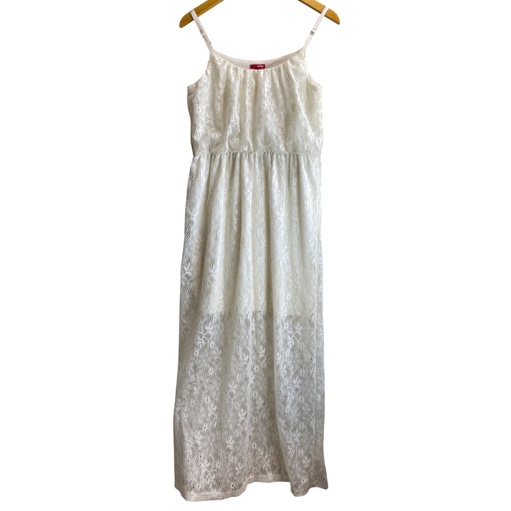 Bongo Womens Cream White Lace Maxi Dress Elastic‎ Waist Boho Cottagecore Large